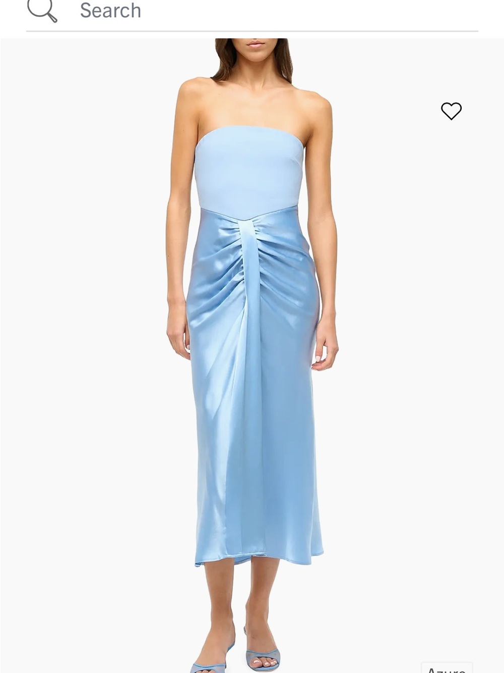 STAUD Strapless Satin Midi Dress in Powder Blue
